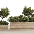 Wooden Flower Planters With Green Plants Different Sizes For Garden Decoration