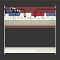 Children's Bunk Bed With Red Blue Mattress Black White Polka Dot Pillow Colorful Floor Mat