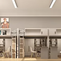 Modern Dormitory Room With Bunk Beds Desks And Chairs 3d model
