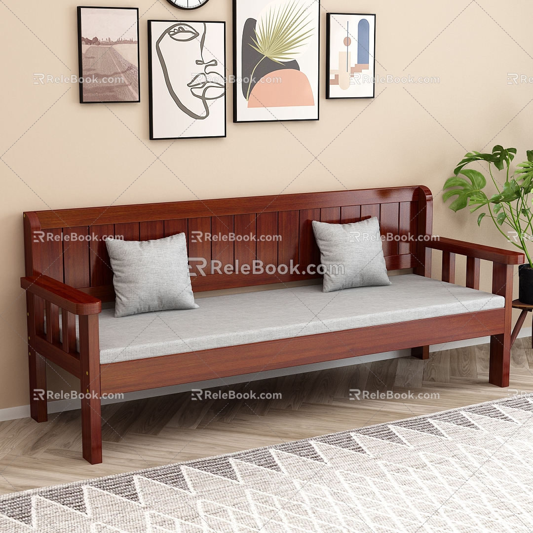 Solid Wood Sofa Three-Seat Sofa model