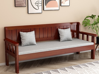 Solid Wood Sofa Three-Seat Sofa model