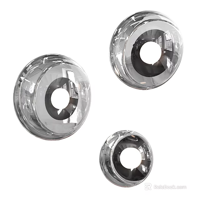 Three Modern Transparent Round Wall Lamps with Clear Glass Design 3d model 