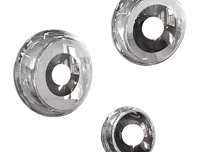 Three Modern Transparent Round Wall Lamps with Clear Glass Design 3d model
