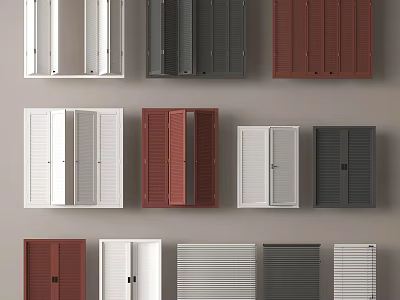 Various Colored Window Blinds In Different Styles For Home Interior Design 3d model