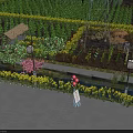 Garden Landscape With Lush Green Plants Pathway Lantern Street Lamps Wooden Fence And Yellow Flowers