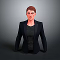 Realistic Female Upper Body With Black Blazer And Dark Top Against Gray Gradient Background