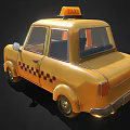 Yellow Classic Taxi Car With TAXI Sign And Checker Pattern Design