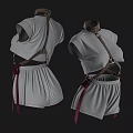 Sleeveless Gray Crop Top And Shorts Outfit With Brown Leather Cross Straps Design