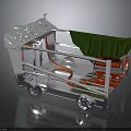 Silver Metal Wheeled Cart With Green Cover And Metal Frame Structure