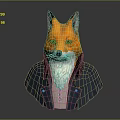3D Fox Head Model With Blue Coat And White Fur 3d model