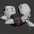 Gray Armored Robot Character With Red Head And Mechanical Weapon Arm
