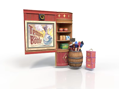Vintage Store Corner With Tommy Bonnie Sign Red Cabinet Shelves Barrel And Boxes 3d model
