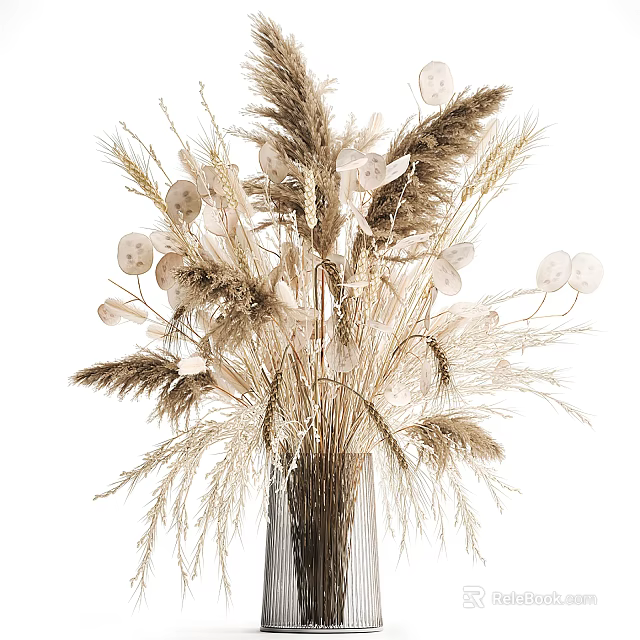 Dried Flowers Arrangement In Glass Vase With Natural Beige Brown Tones For Home Decor 3d model 