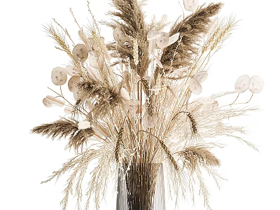 Dried Flowers Arrangement In Glass Vase With Natural Beige Brown Tones For Home Decor 3d model