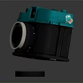Vintage Digital Camera With Turquoise Top And Black Body Featuring Classic Lens And Cap