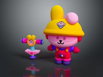 Cute Game Movie Cartoon Characters With Yellow Hat Pink Body Red Overalls And Purple Shoes 3d model
