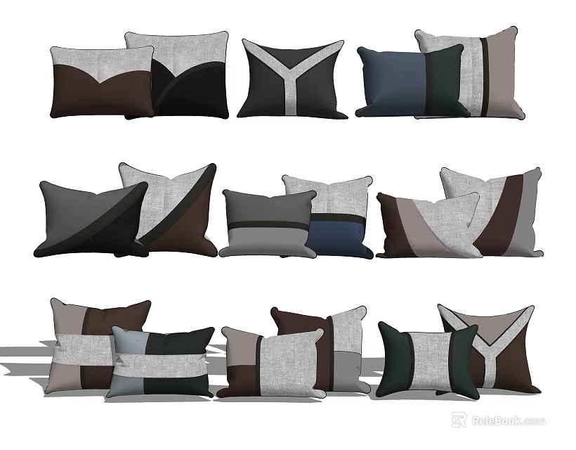 Modern Stylish Throw Pillows With Abstract Geometric Patterns And Contrast Colors 3d model