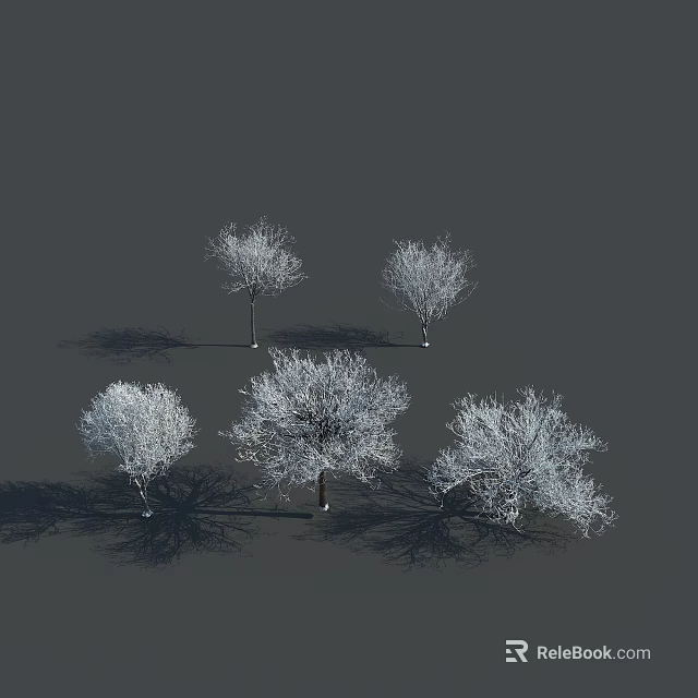 Snow Covered Arbor Trees With White Branches And Shadows On Gray Background 3d model