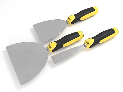 Professional Putty Knives and Scrapers with Yellow Black Ergonomic Handles and Sharp Metal Blades 3d model