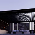Serene Garden Landscape With Slatted Pergola Roof And Decorative Screens Seating Area