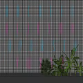 Decorative Neon Lights With Colorful Blue Pink Letters In Grid Background And Green Plants