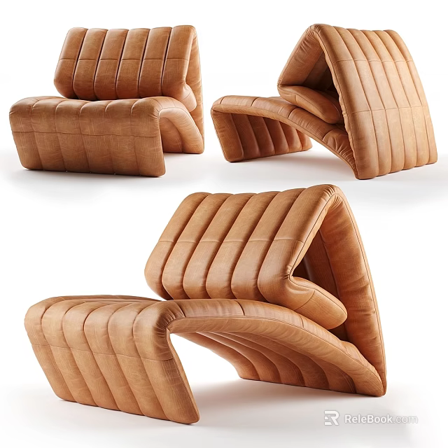 Modern Brown Leather Leisure Chair Featuring Unique Shape And Curved Design 3d model 