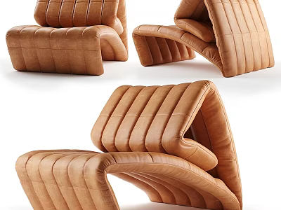 Modern Brown Leather Leisure Chair Featuring Unique Shape And Curved Design 3d model