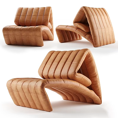 Modern Brown Leather Leisure Chair Featuring Unique Shape And Curved Design 3d model