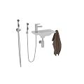 Modern Bathroom Faucet with Shower Head Sink Basin and Hanging Towel Design