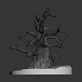 Rustic Wooden Tree Stump Sculpture With Stone Base Decorative 3d model