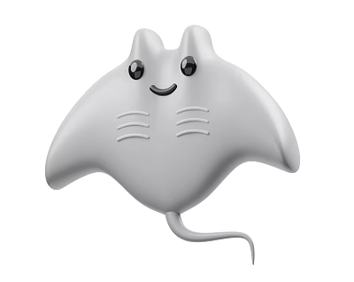 Cute Cartoon Manta Ray With Smiling Face Eyes Body Lines And Curved Tail 3d model