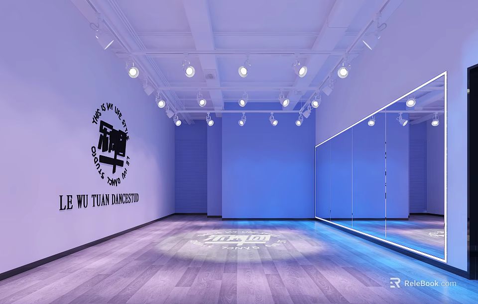 Dance Fitness Studio With Mirrors Wooden Floor And Bright Lighting 3d model 