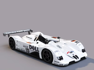 White Dell Logo Number 15 Race Car With Open Cockpit Streamlined Design And Rear Wing 3d model