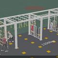 Outdoor Children's Play Area With Climbing Structures Hanging Rings And Kids Playing
