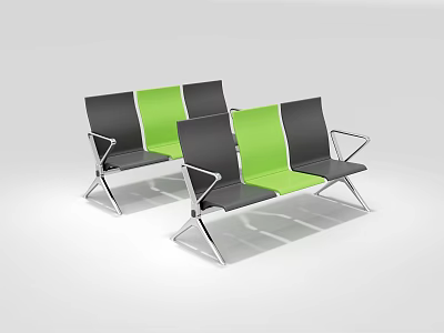 Modern Public Chairs With Black And Green Seats And Metal Frame Design 3d model
