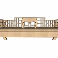 Traditional Chinese Wooden Daybed with Classic Railings and Intricate Carvings