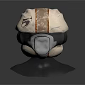 White Textured Sphere With Black Strap And Metallic Accents On Black Base Design