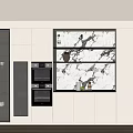 Modern Kitchen Wine Cabinet Interior Design With Marble Backdrop And Oven 3d model