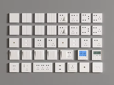 Various Modern Switch Panels With Different Designs Sockets And Digital 3d model