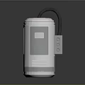 White And Gray Cylindrical Household Appliance With Blue Display Screen And Black Hose