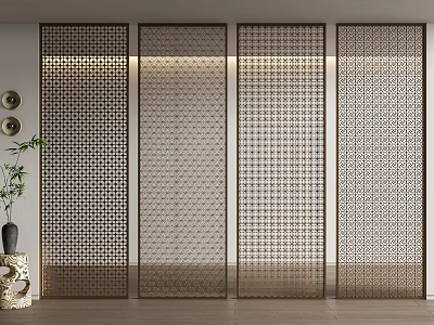 Modern Decorative Metal Room Divider With Perforated Grid Design For Interior Space 3d model