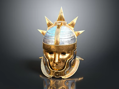 Ancient Warrior Character Wearing Spiked Golden Silver Helmet With Ornate Design 3d model