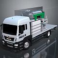 MAN White Industrial Flatbed Truck With Green Mechanical Equipment Mounted On Chassis