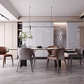 Modern Restaurant Interior With Dining Table Chairs And Pendant Lights Design 3d model