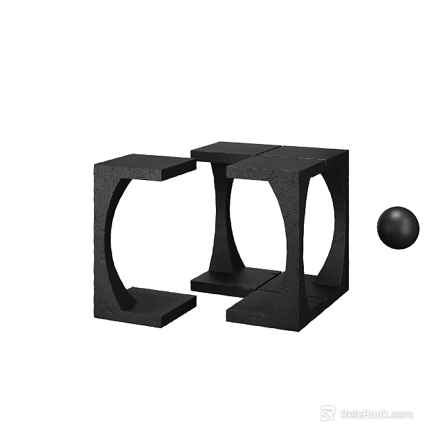 Modern Black Side Tables With Minimalist Geometric Design And Decorative Sphere 3d model 