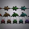 Mythical Creature Characters Featuring Different Colored Dragons Arranged in Rows 3d model