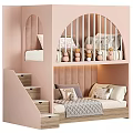 Kids Bunk Bed With Stairs Upholstered Headboard And Decorative Storage Shelves
