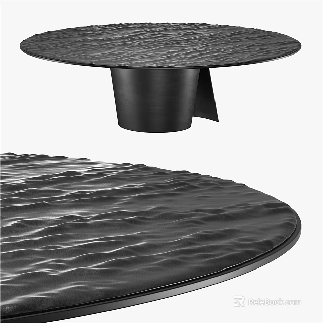 Modern Round Black Coffee Table With Wavy Textured Surface And Pedestal Base 3d model 