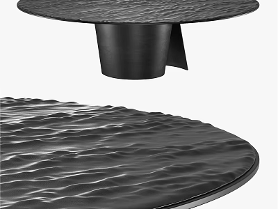 Modern Round Black Coffee Table With Wavy Textured Surface And Pedestal Base 3d model