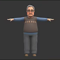 Elderly Man 3D Character Model With Glasses Sweater Vest And Outstretched Arms